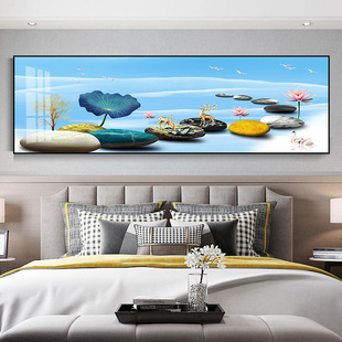 卧室床头装饰画主卧房挂画现代简约客厅背景O墙壁画酒店宾馆中式