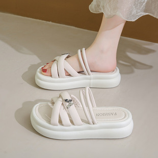 外穿百搭高级感仙女风沙滩一字凉鞋 新款 女2024夏季 厚底两穿凉拖鞋