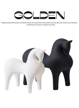 中式唐马陶瓷艺术抽象摆件现代客厅D样板房玄关办公室装饰新居送