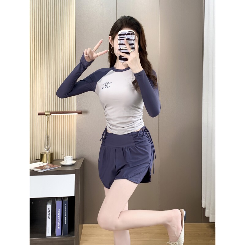 分体泳衣女d2024新款长袖防晒遮肚显瘦平角保守学生大码胖mm游泳
