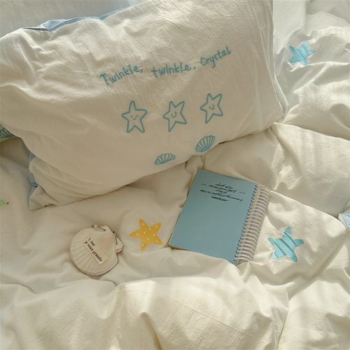 月亮睡了卡通少女刺绣全棉水洗棉卧室四件套床单被套宿舍纯棉床品