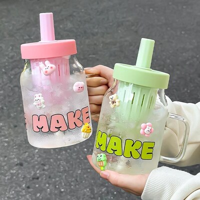 儿童水杯吸管杯上学专用大容量茶水分离学生玻璃杯家用办公室女生