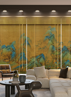 千里江山图竹帘卷帘窗帘遮光入z户客厅屏风隔断遮挡帘遮阳竹门帘