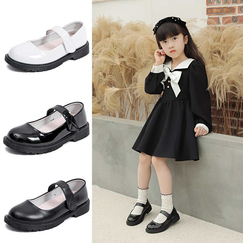 儿童表演出鞋白色学生单鞋礼仪花童鞋英伦风春秋女黑色男童小皮鞋