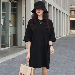 欧货大版下半身失踪t恤女中长款遮C屁股宽松大码t恤裙高个子加长