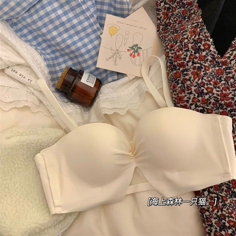 无肩带内衣女小胸聚拢防滑无钢圈半杯显大aa杯平胸专用文胸罩套装