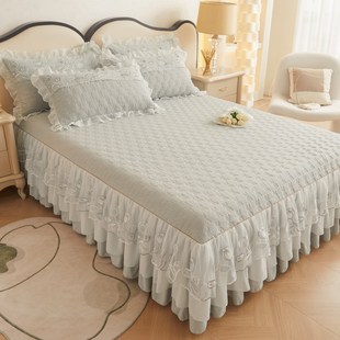 加厚夹棉蕾丝床裙三件套双人防滑床罩单件床单床套防尘罩韩式 四季