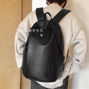 书包男生高中生大容量PU黑色双肩包设计G感小众背包女2025新款旅