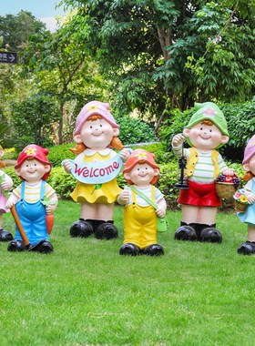 户外花园装饰读书小孩人物雕塑幼儿园玻璃钢娃娃园林景观小品摆件