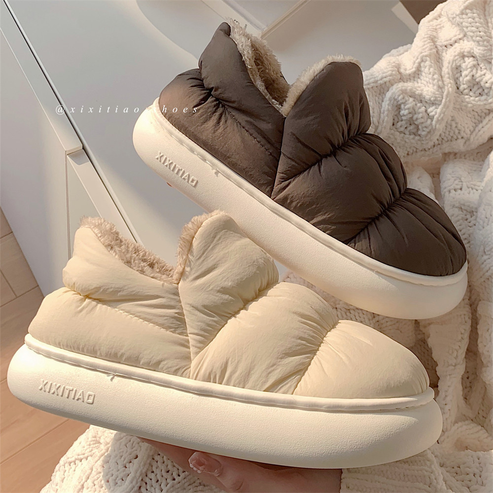 男女冬季韩版ins保暖可外穿简约包跟棉鞋情O侣居家防滑月子棉拖鞋