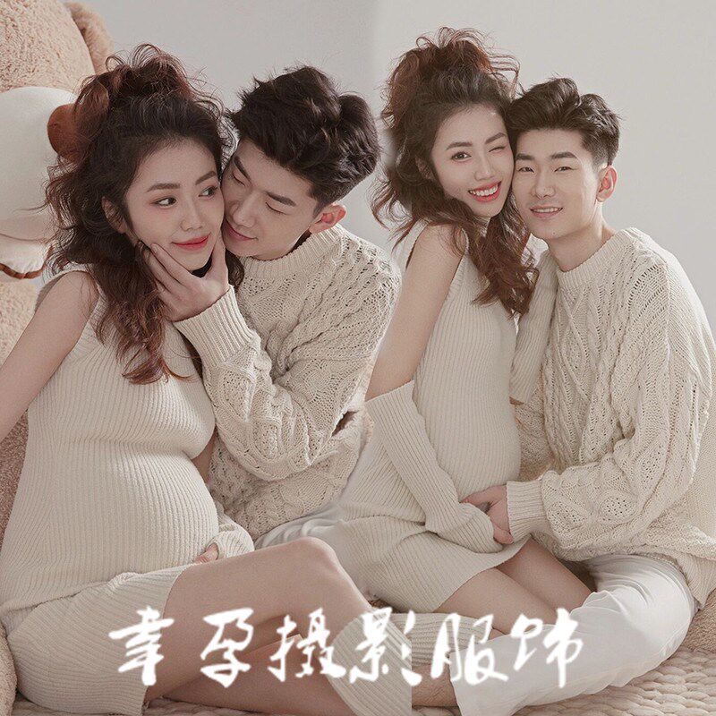 影楼新款孕妇拍照服装韩版简约情侣毛衣时尚夫妻艺术照.摄影在家