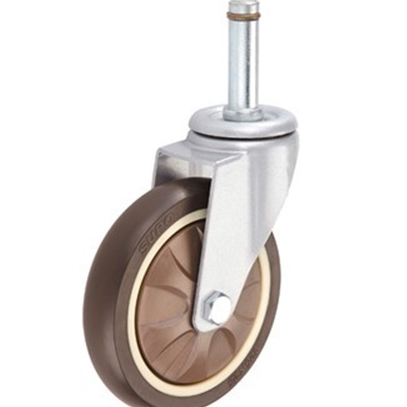 SUPO向荣脚轮3寸4寸人造橡胶静音卡扣光杆餐车插杆万向轮防缠耐油