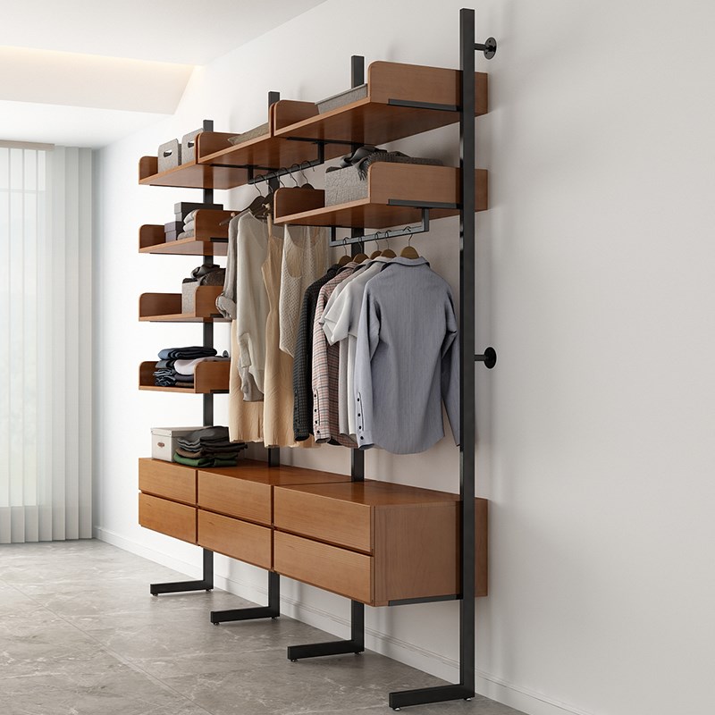 开放式金属衣柜落地衣帽间铁艺置物架上墙挂衣架卧室步入式衣帽架