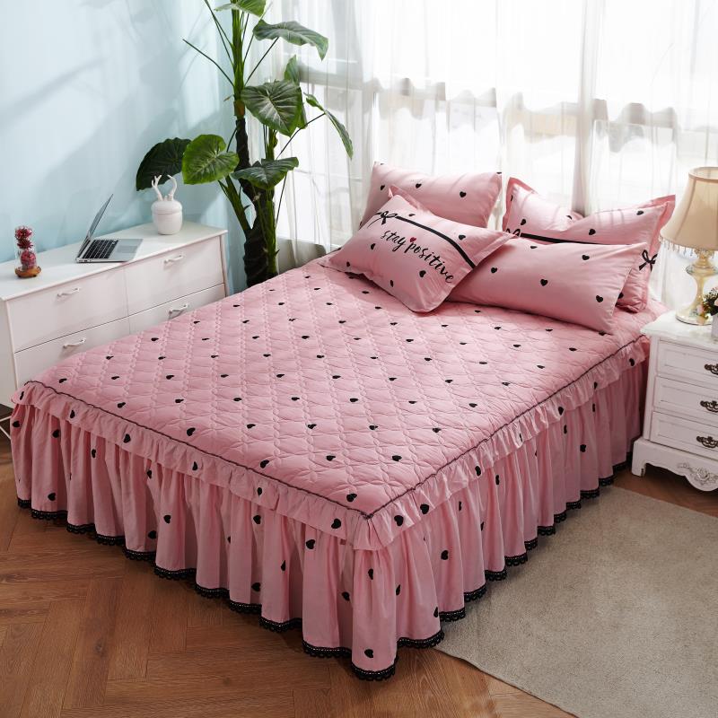 秋冬新款夹棉全棉床裙式床罩单件纯棉加厚防滑床套带床围裙罩床单