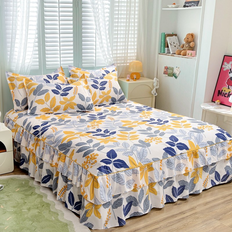 水洗棉床裙单件亲肤磨毛全棉床罩防滑式保护套床单双人床上三件套