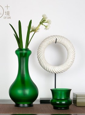 十境OTlife软装新款绿色琉璃花器新中式家居客厅酒店样板间摆件