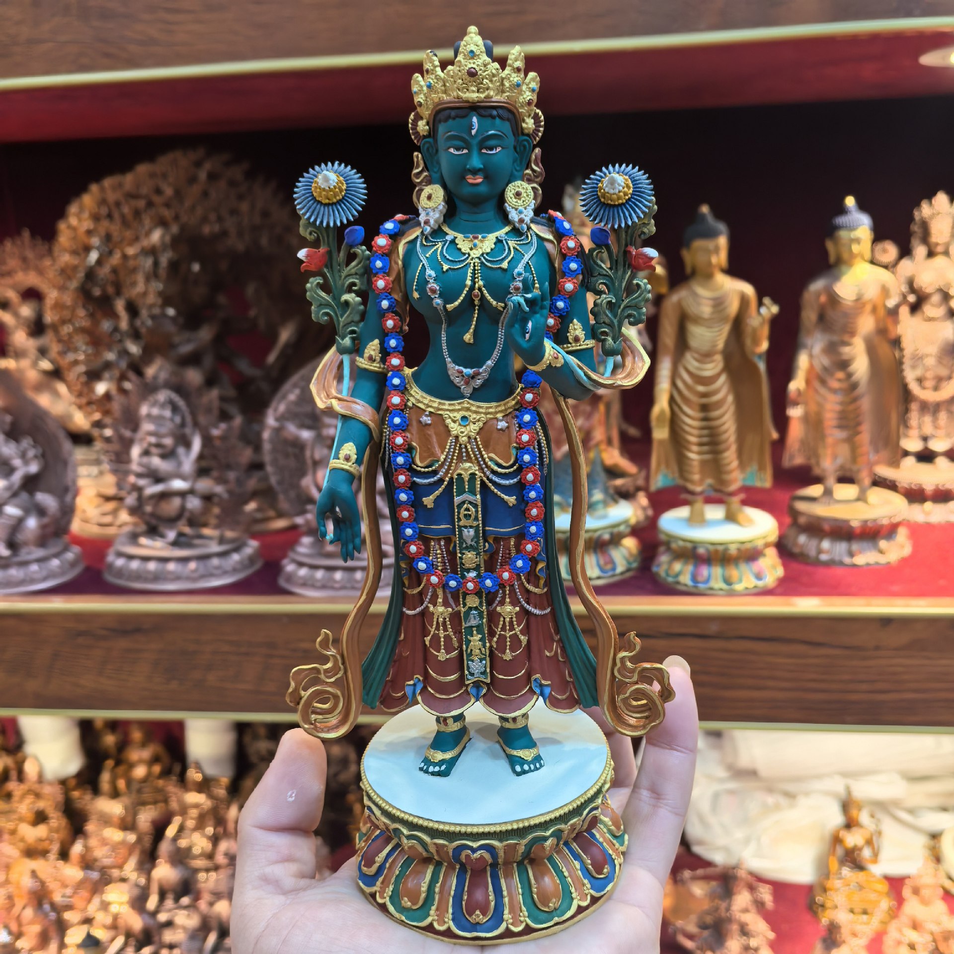 绿度母/度姆/立姿绿度母/卓玛/藏传23cm精品彩绘佛像佛堂供奉摆件