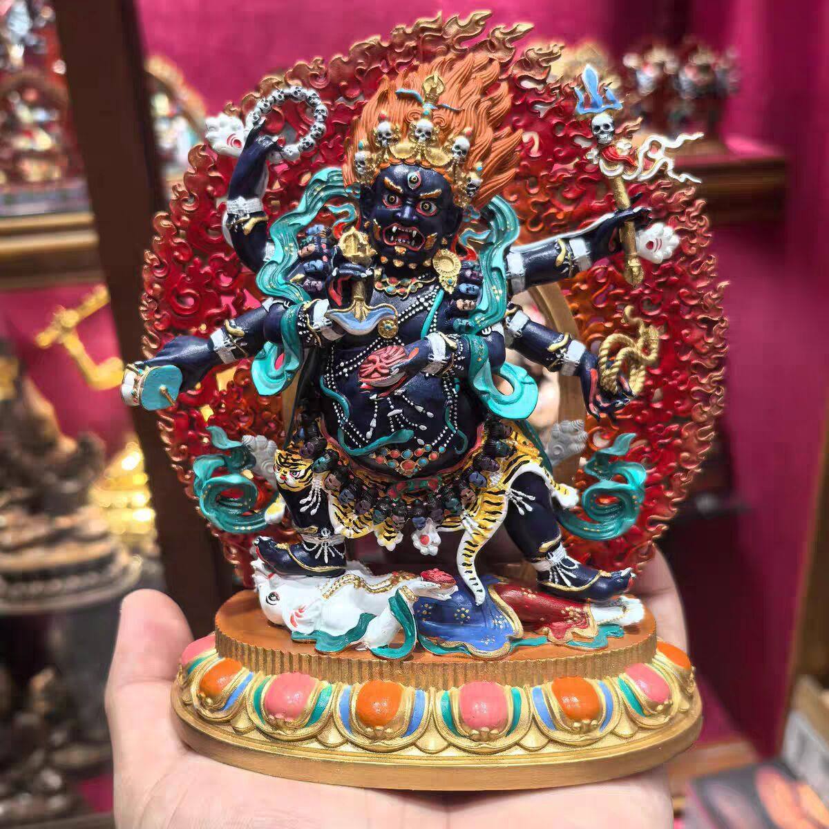 玛哈嘎拉/大黑天/六臂大黑天/六臂玛哈嘎拉/15cm财神彩绘佛像铜像