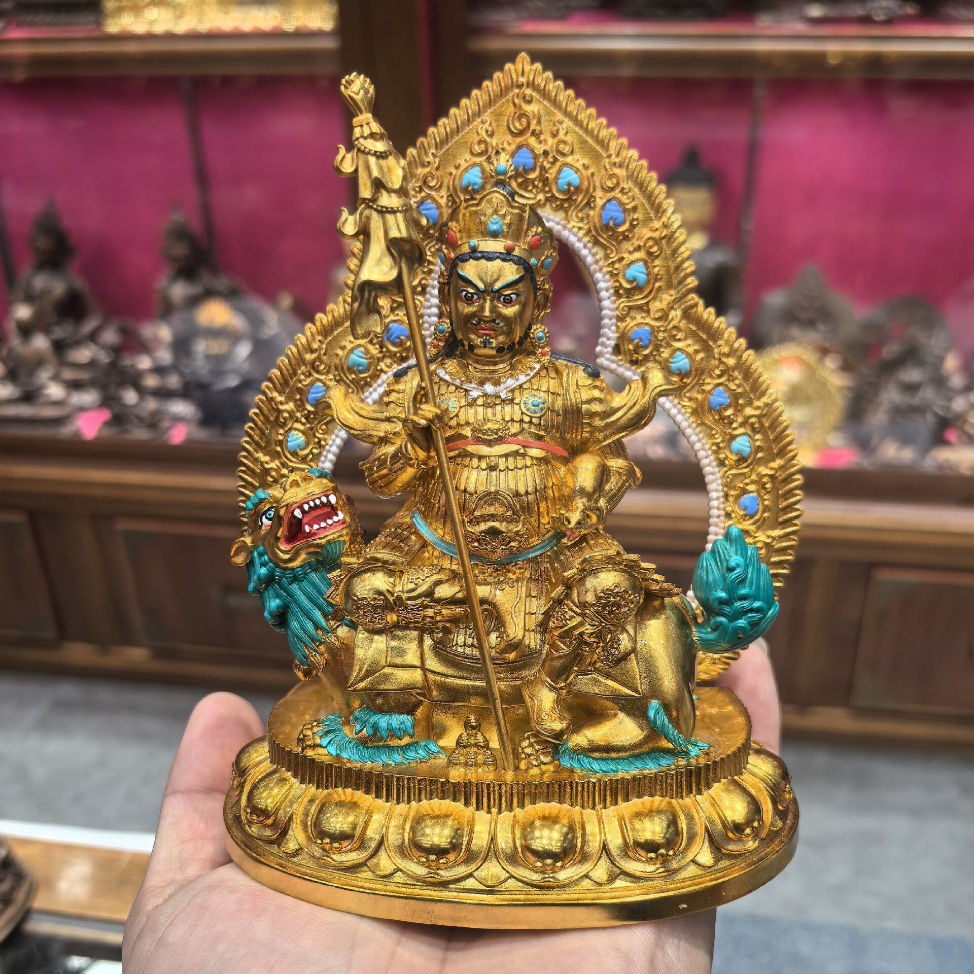 财宝天王/毗沙门/财宝大将/多闻天王/15cm金铜佛像护法财神摆件