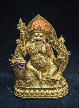 白财神/骑龙财神/藏巴拉/赞巴拉/10cm金铜佛像梵天藏传招财摆件