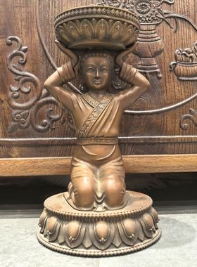 供灯/天女供灯/藏传酥油灯座/供佛灯/蜡烛台/酥油灯底座/30cm紫铜