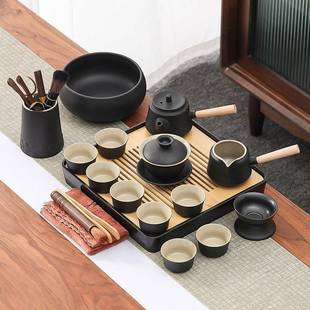 小套家用客厅现代日式 黑陶功夫茶具套装 简约办公室会客茶盘泡茶壶