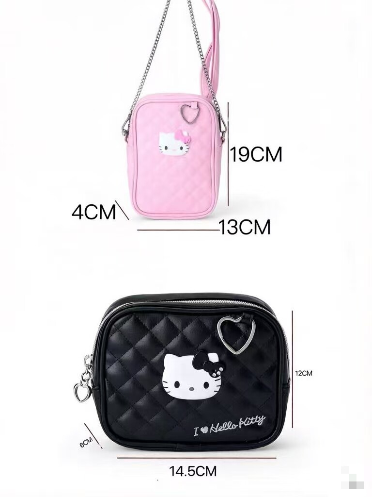 卡通Kitty菱格收纳包卡片相机包KT斜挎小包外出轻便休闲迷你挎包