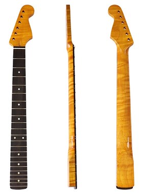 ST22品6弦虎纹琴颈电吉他琴柄玫瑰木指板亮光黄加枫吉他组装DIY