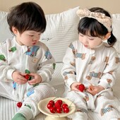 儿童空调房睡衣春秋 护肚防踢被纯棉薄款 宝宝纱布睡袋婴儿夏季 长袖