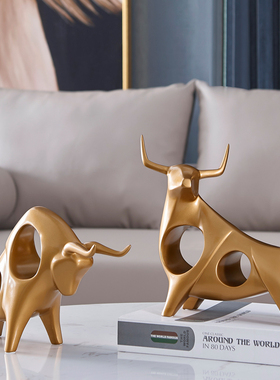 创意牛摆件客厅电视柜办公室桌面家居酒柜装饰品艺术抽象动物摆设