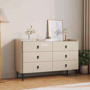 意式轻奢五六八斗柜实木卧室收纳柜现代简约高级客厅皮质储物柜