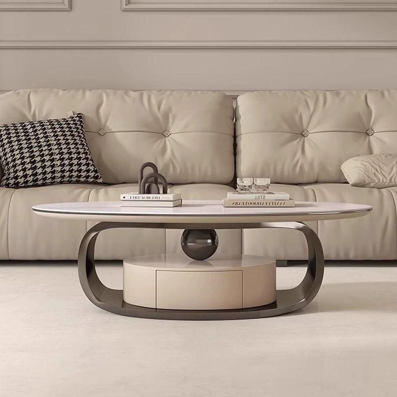 轻奢简约现代岩板茶几家用小户型感大小组合新款椭圆形茶几