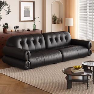 意式极简黑糖云朵沙发客厅大小户型现代简约科技布艺直排真皮沙发