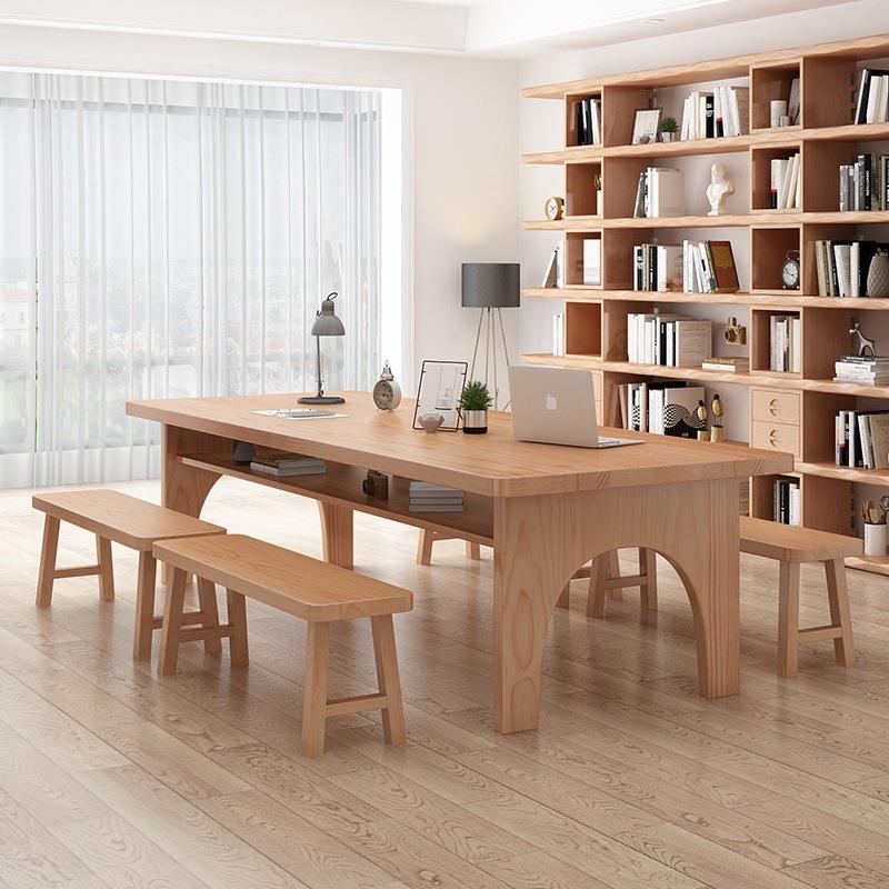 北欧家用2m长书桌去客厅简约长桌子双层学习桌图书馆书房实木桌