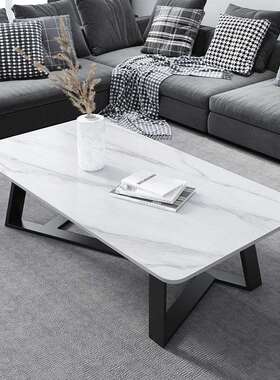意式白色岩板茶几客厅小户型家用现代简约长方形时尚感轻奢花几桌