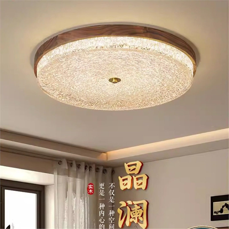 中古风灯具卧室灯吸顶灯圆形复古全铜实木主卧灯新中式餐厅书房灯