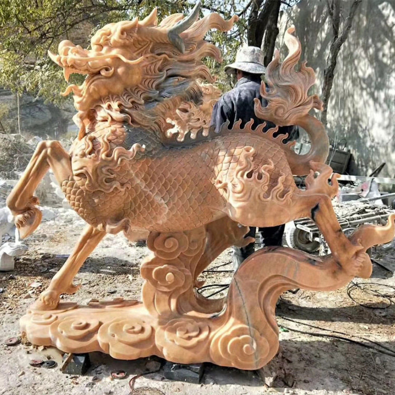 石雕汉白玉麒麟貔貅晚霞红龙爪麒麟一对酒店别墅公司门口摆件