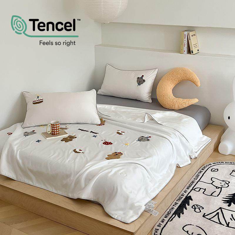 莱赛尔天丝欢乐颂毛巾绣夏被四件套可爱夏季天丝夏凉被薄被子被芯