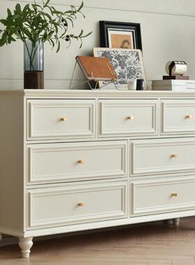 美式全实木客厅边柜白色靠墙抽屉储物收纳柜乡村田园风卧室七