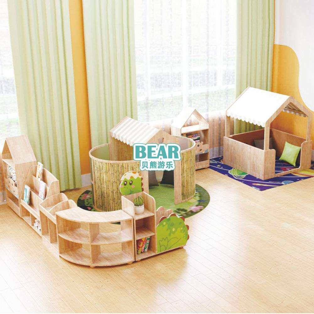 幼儿园儿童区角橡胶木组合屋阅读屋书柜书架玩具柜卡通动物造型柜
