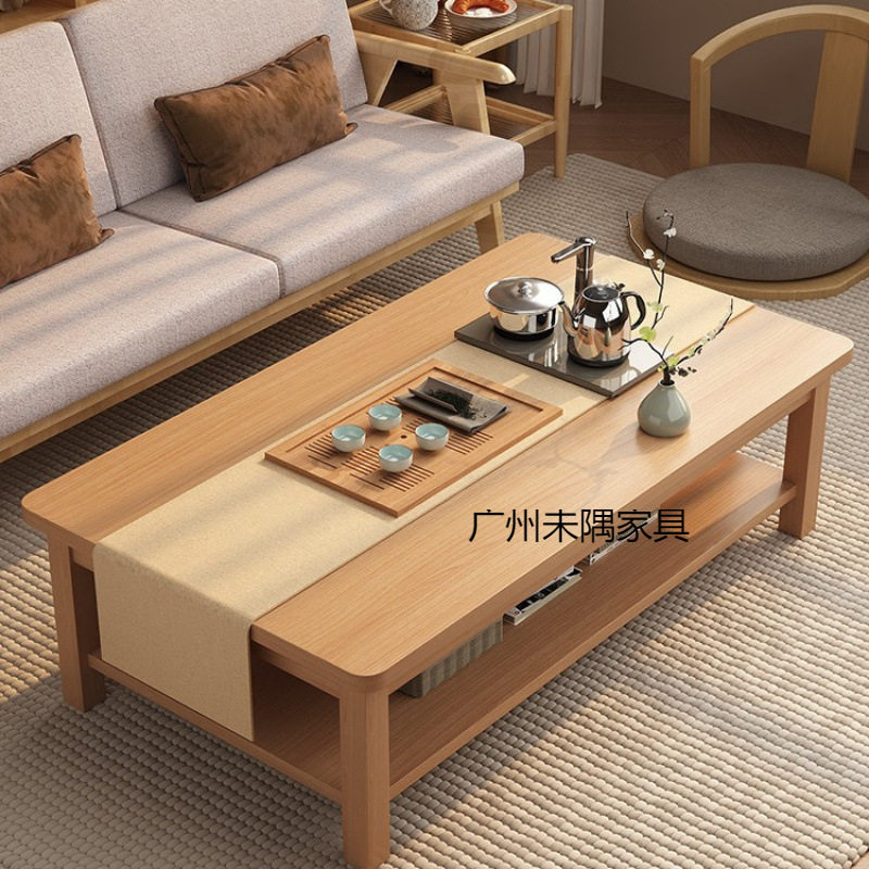 实木茶几客厅家用小户型方形双层茶桌2024新款出租屋办公室小桌子