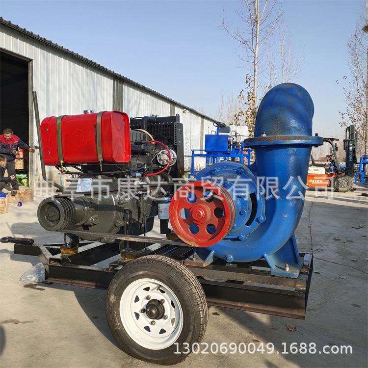 柴油拖车抽水泵12寸四缸拖车水泵工地防汛抽水泵移动式混流泵