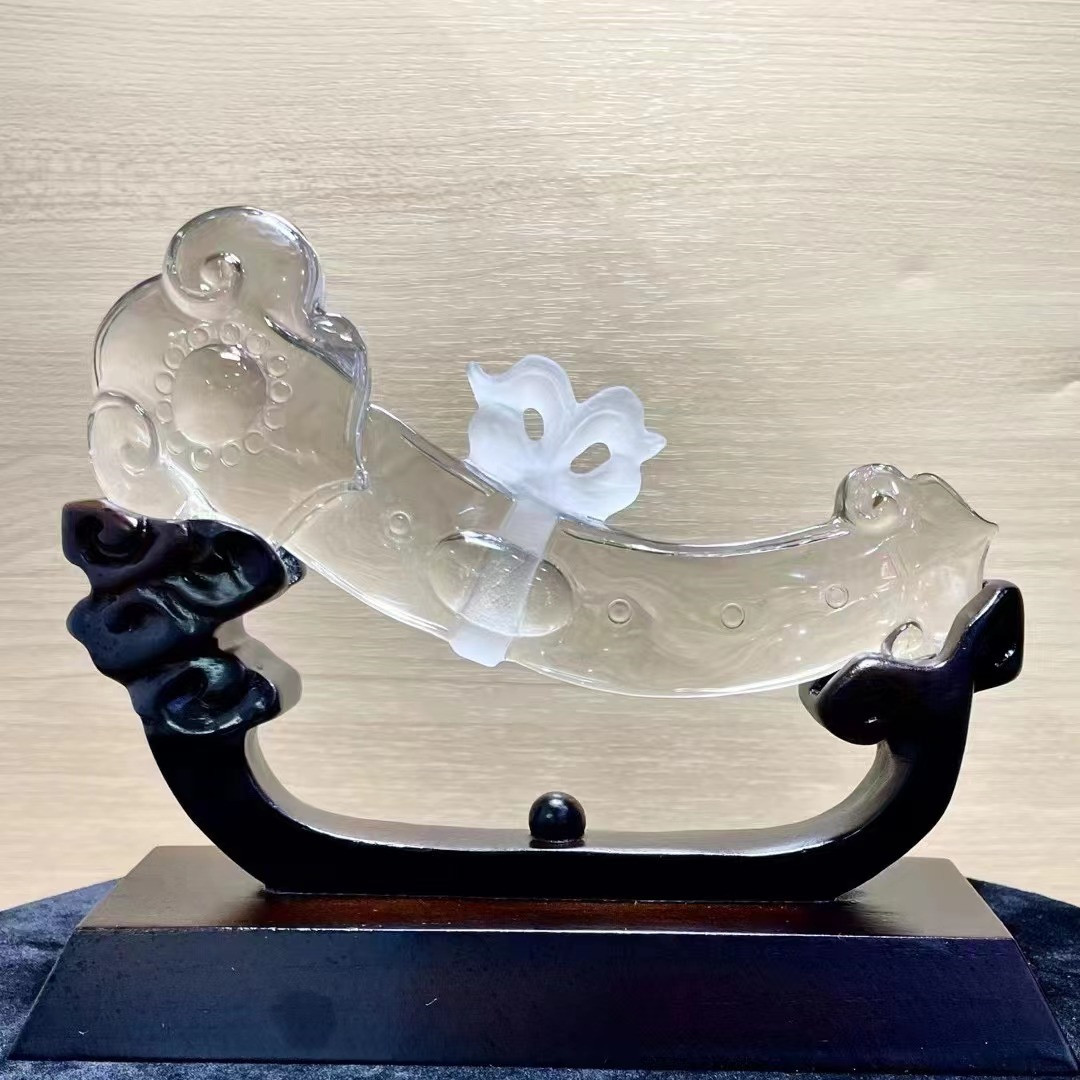 天然白水晶金发晶如意元宝摆件