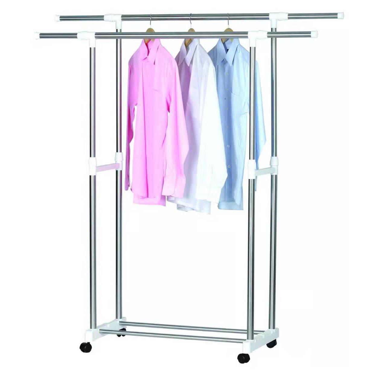 家友室内折叠落地晾衣架不锈钢双杆式挂衣架复合管双杠伸缩晾衣架