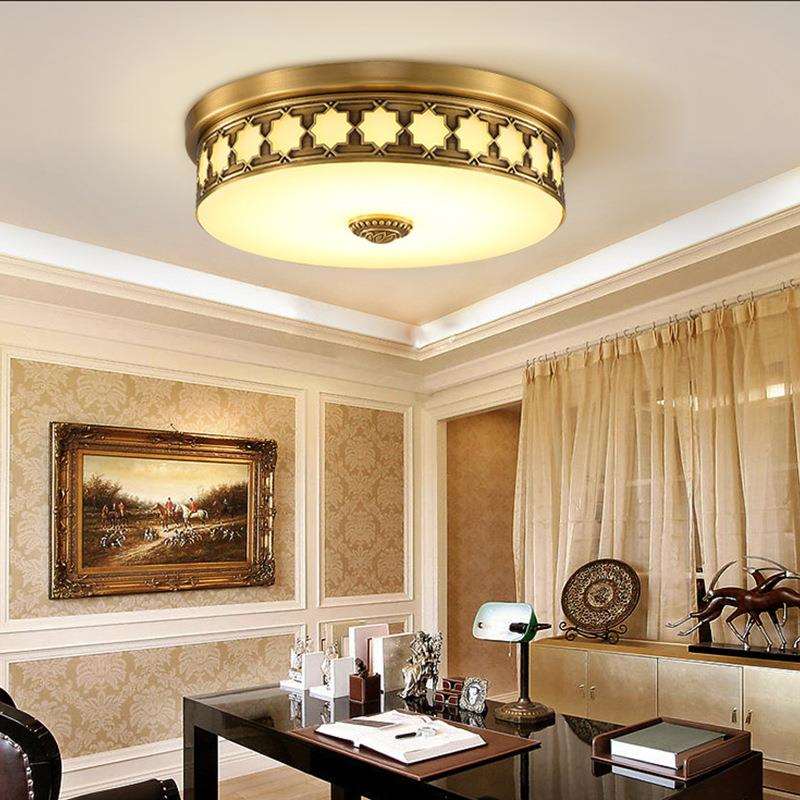 美式全铜吸顶灯欧式创意卧室灯复古书房走廊过道门厅阳台灯具