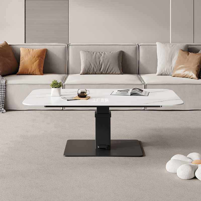 岩板升降茶几餐桌两用现代简约客厅家用脚踏式功能小户型公寓书桌