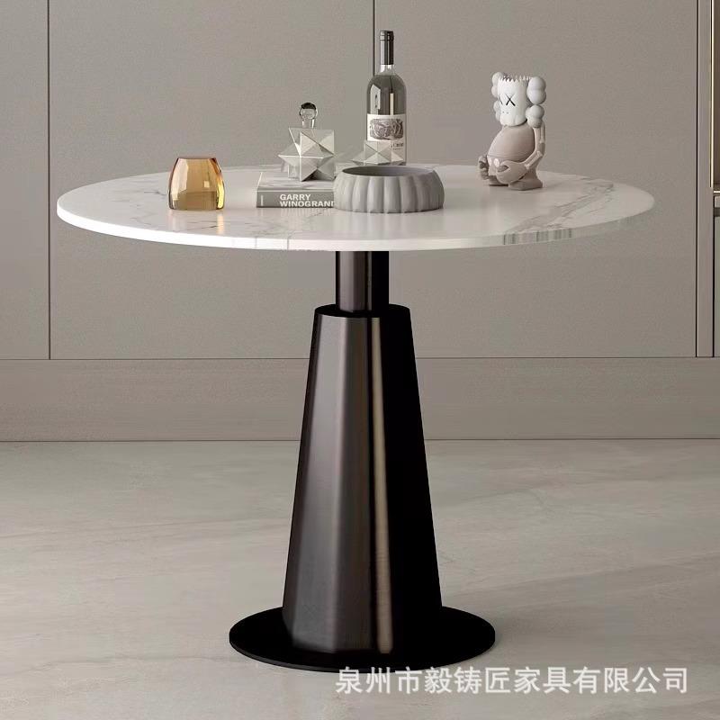 现代简约岩板餐桌小户型家用公寓阳台小圆桌子休闲接待会客洽谈桌