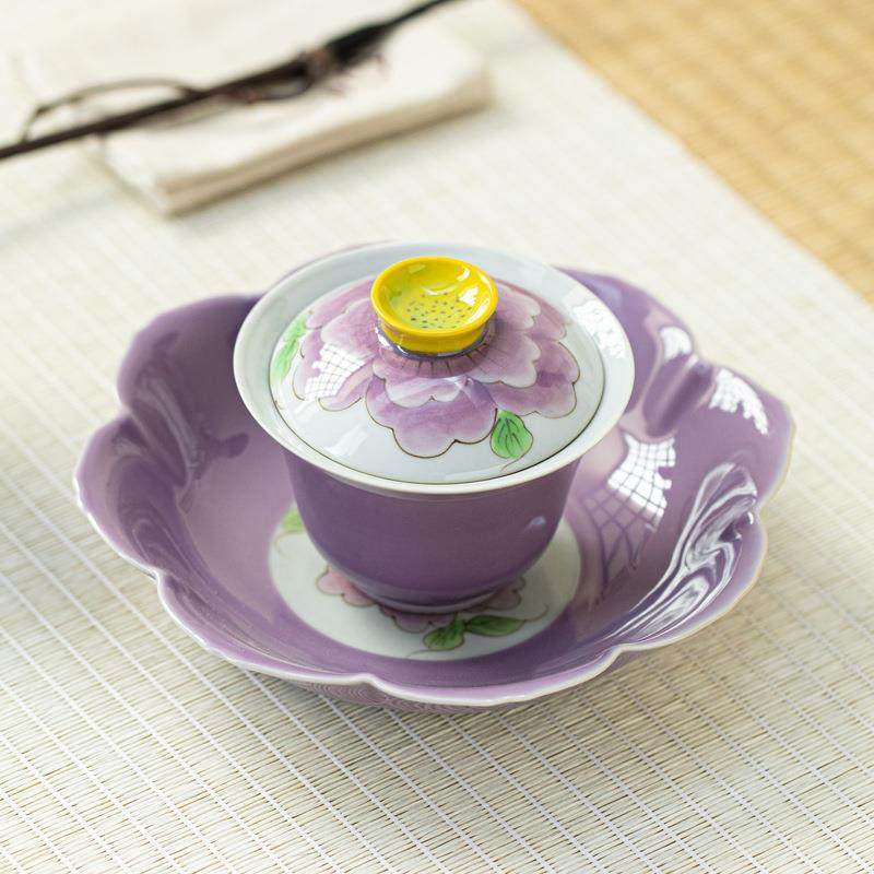 泥人述手绘牡丹紫色三才盖碗釉下彩田园风女士葫芦泡茶碗带壶承,畜牧/养殖物资,畜牧/养殖器械,淘宝优惠券,粉丝福利购,淘宝优惠卷