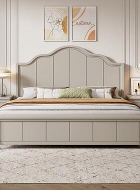 北欧灰色全实木床现代简约1.8米双人床1.5主卧公主美式床高箱储物