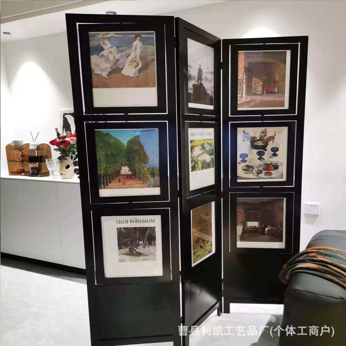 创意简约实木相框屏风客厅木质可折叠隔断屏风玄关木制遮挡装饰墙